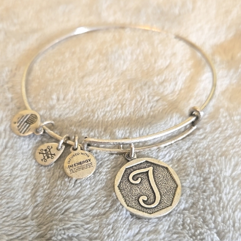 #039 Alex And Ani Silver Charm Bracelet with Initial J